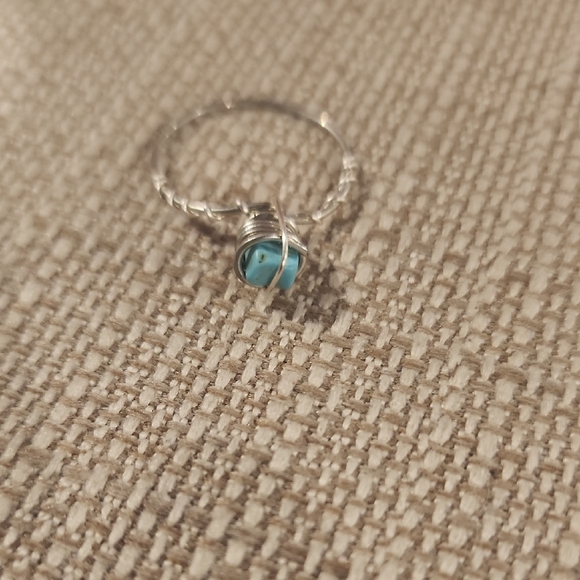 Silver Wire Wrapped Turquoise Ring - Picture 1 of 3